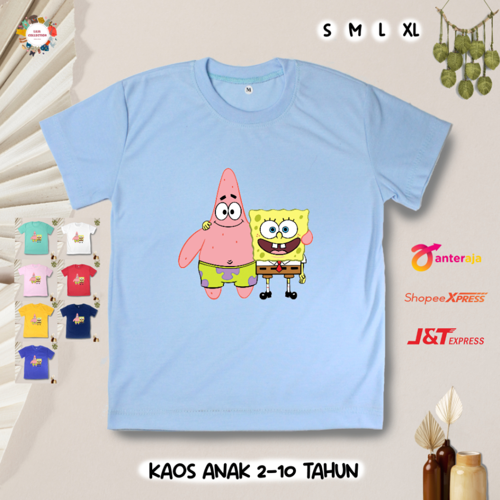 Kaos Anak Kartun Spongebob Umur 2-10 Tahun LAJA / Kaos Anak Kartun / Viral / Kaos Murah / Desain Pre
