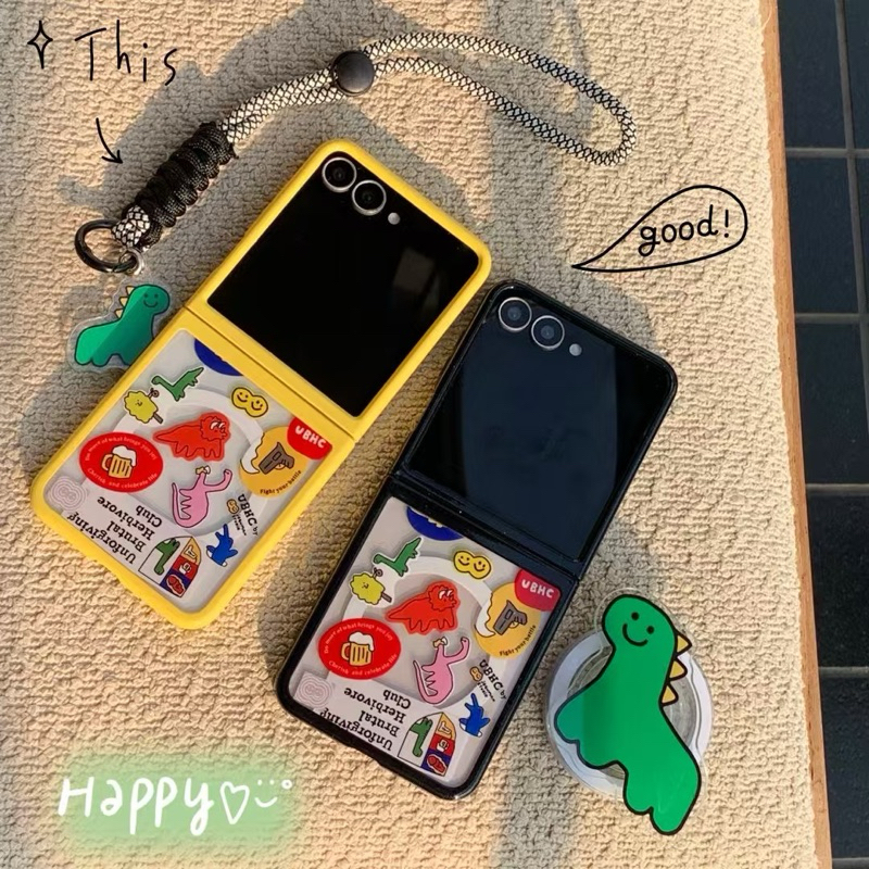 Magsafe Case Zflip7 Happy Dino Dinosaurus Cartoon Cute Widescreen Bisa Lepas Pasang With Magnetic Po