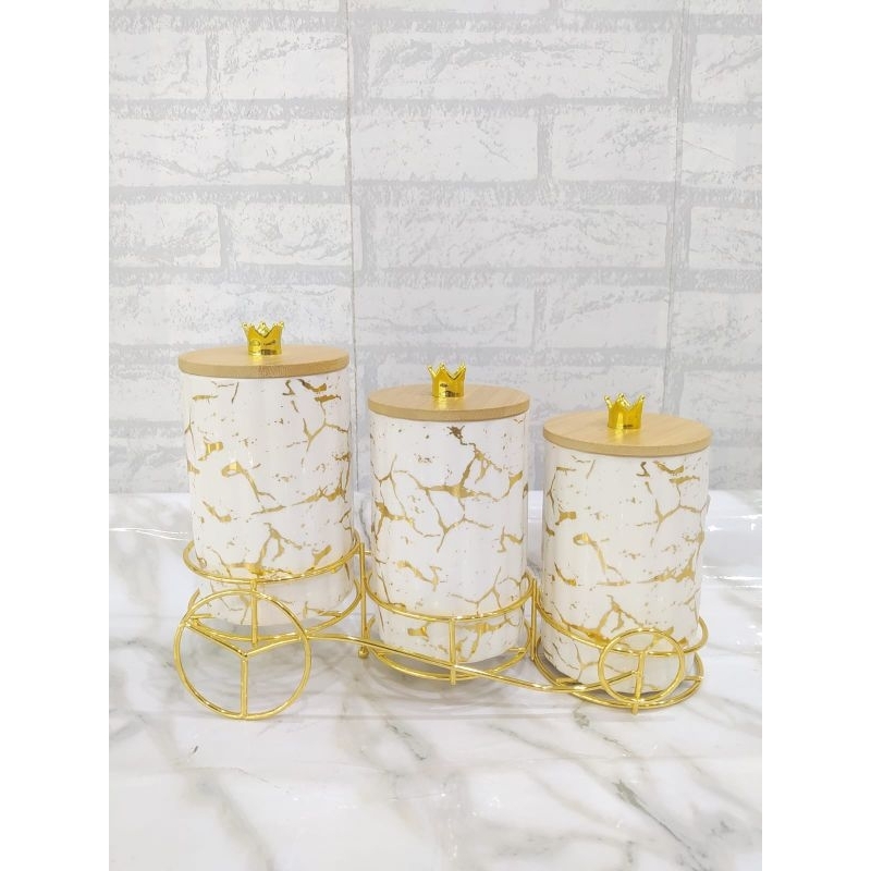 Toples kue  keramik set 3 rak besi lucu kedap udara