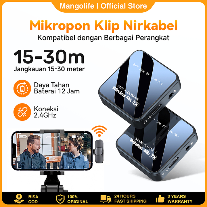 mifasava - wireless microphone lavalier dual clip on mic hp dslr vlog youtube live streaming