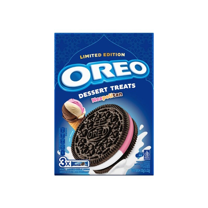 

Limited edition Oreo Neapolitan Dessert Treat Biskuit Krim Vanila & Stroberi isi 3