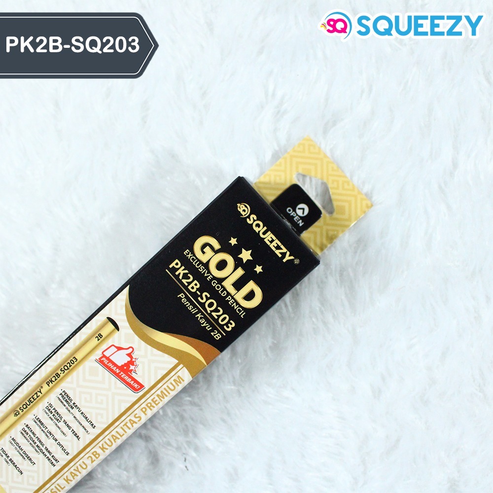 

12 pcs Pensil Kayu 2B Premium Gold Squeezy cocok untuk ujian PKB-SQ203