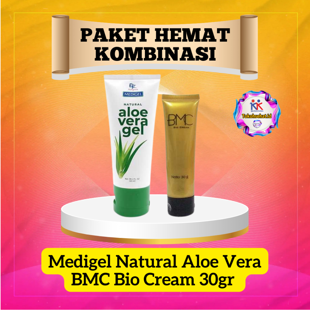 Kangzen Medigel Natural Aloe Vera & Bmc Bio Cream 30gr Paket Hemat Kombinasi Original KK Indonesia