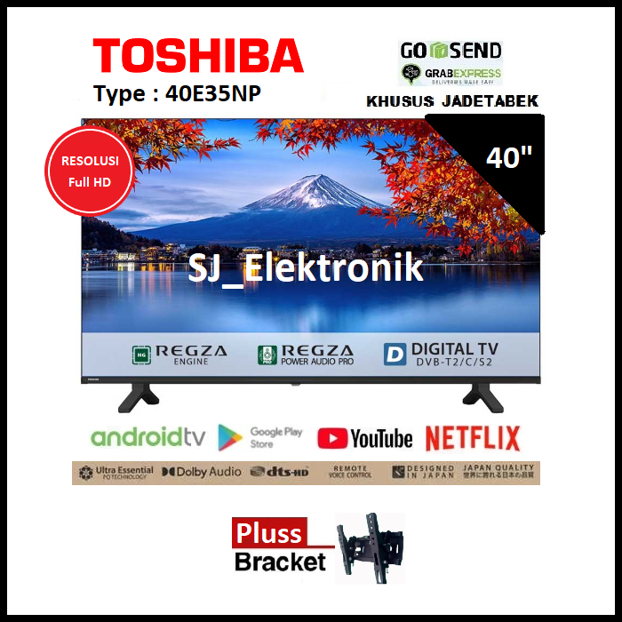 Braket + Toshiba 40E35NP Android TV Full HD DVB-T2 | LED TV 40 Inch