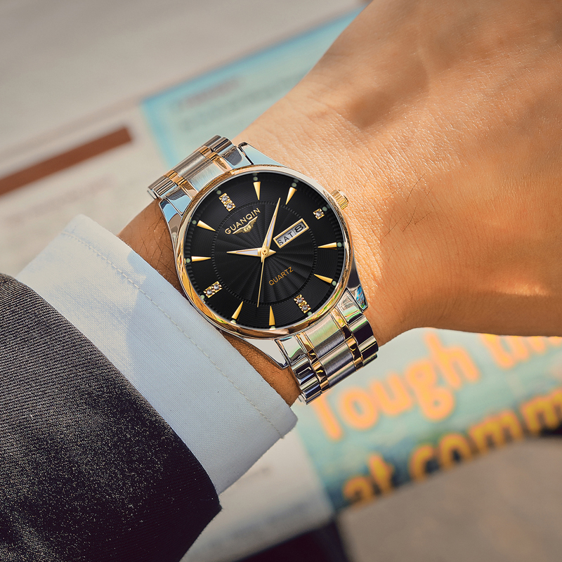 【GUANQIN】Jam Tangan Pria/Cowok 38mm Analog Men Watch Waterproof/Tahan Air (2 pilihan Tali) GS19193