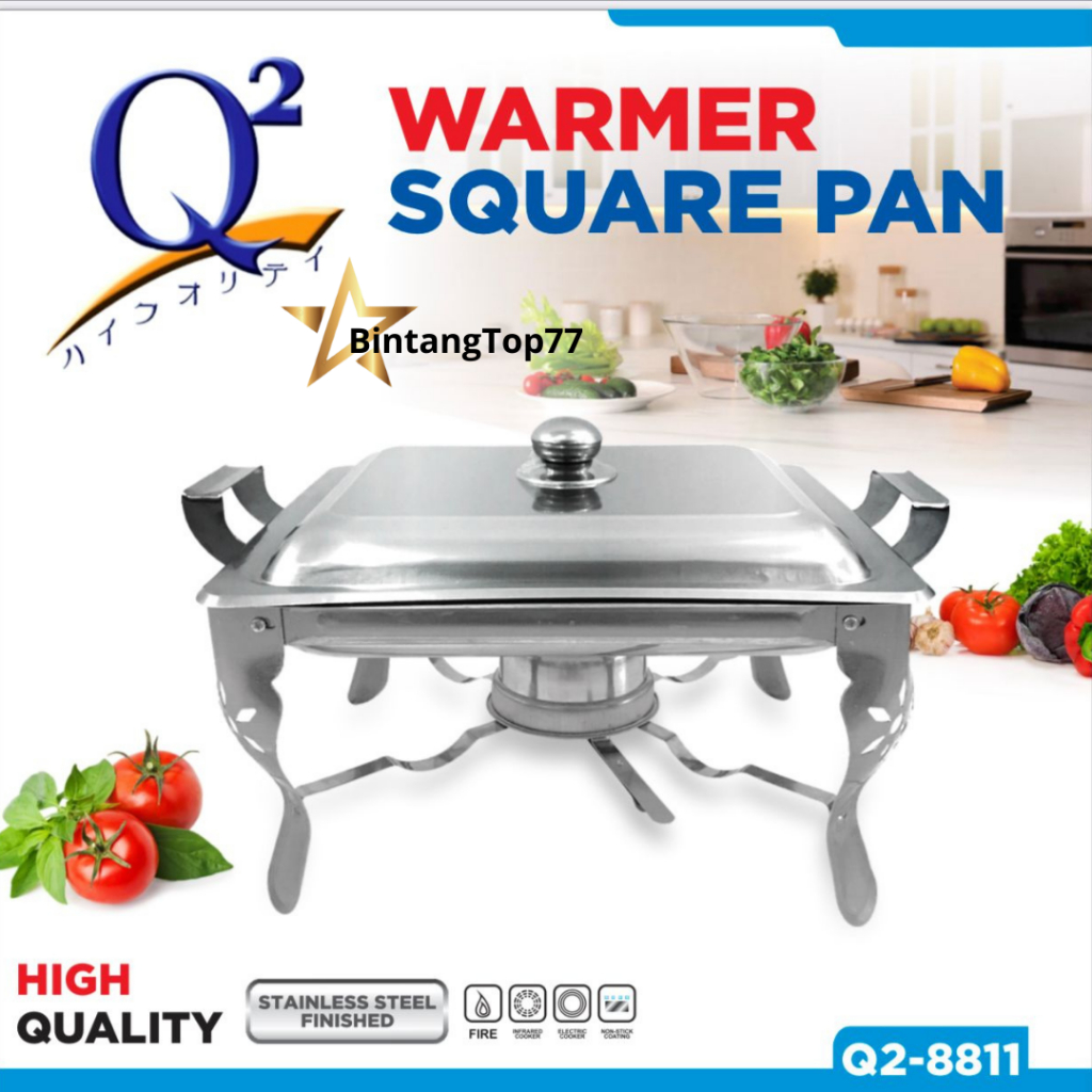 Q2 Warmer Square Pan Q2-8811 / Prasmanan Segi Stainless Serbaguna (Barang Belum Dirakit)