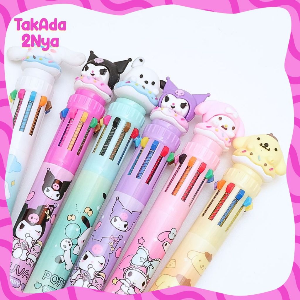

Pena 10 Warna Sanrio Pen Bolpen Pulpen Karakter Tinta WarnaWarni PomPurin Kuromi Mymelody Cinnamorol