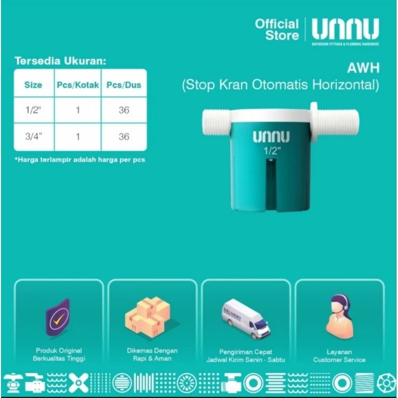 kran otomatis 1/2 inch horisontal / pelampung kran otomatis 1/2 / stop kran 1/2 inch / merk UNNU tip