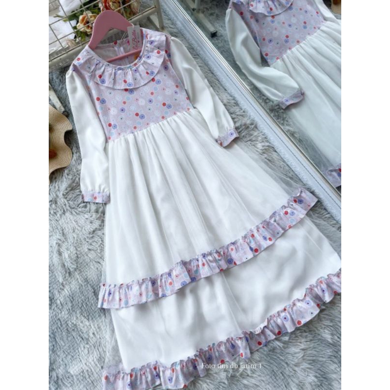 BISA COD ♡ GAMIS ANAK PEREMPUAN PUTIH TUTU BRUKAT POLOS MANASIK MALAIKA PESTA ORI LABELLA UMUR 5 6 7