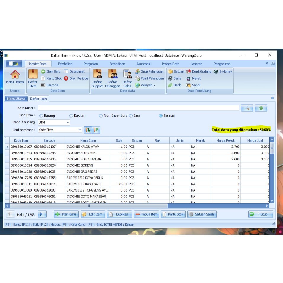 DATA BARANG / PRODUK MINIMARKET Dan BARCODE IPOS 4 DAN IPOS 5 ALL PC TOTAL 50.600 ITEM