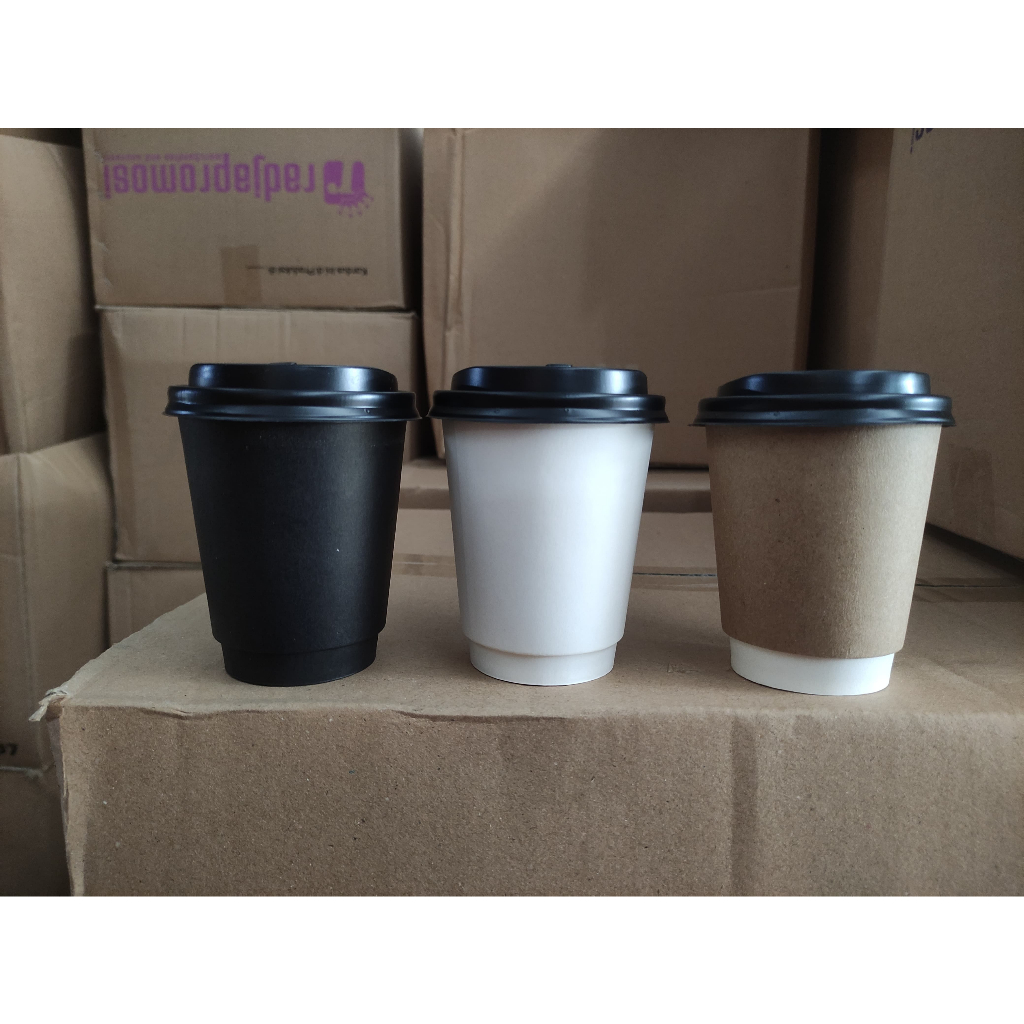 Paper Cup Double Wall  8 Oz / Double Wall 8 Oz Hot / Paper Cup Double Wall + Lid Hitam