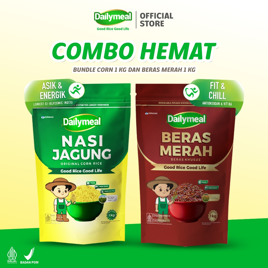 

[Combo Hemat] Dailymeal - Corn Rice & Red Rice 1 kg - Kombinasi Nutrisi untuk Diet Sehat dan Lezat
