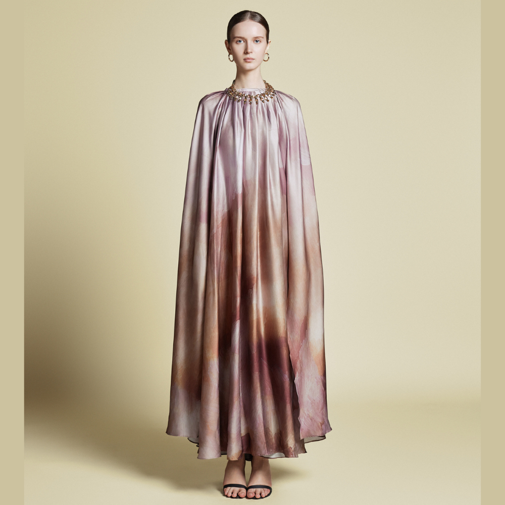 Kaftan Wanita Dress Muslim Premium DEMURE Cape Kaftan Abstract Brown