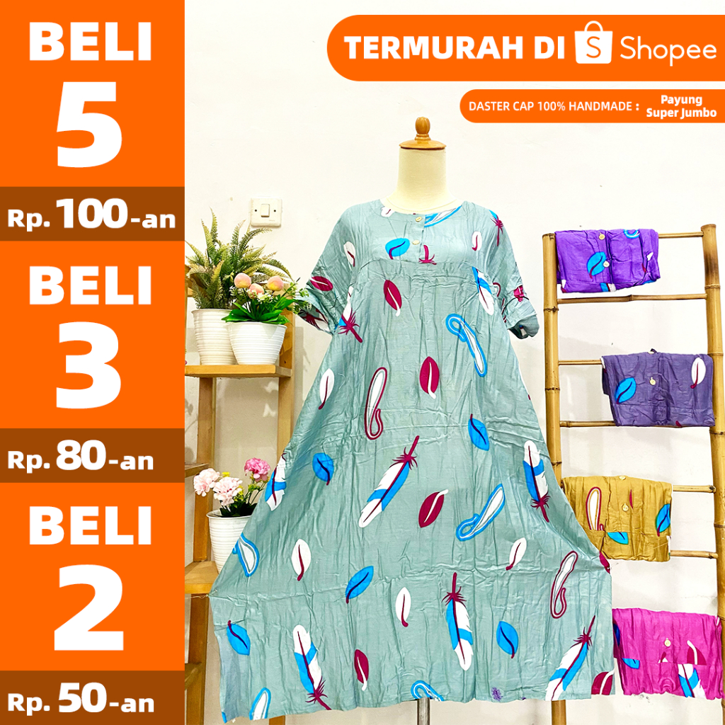 Daster SUPER JUMBO Murah Model Payung Rayon Katun 100% Handmade Motif Cap Konveksi Bisa Pilih Warna