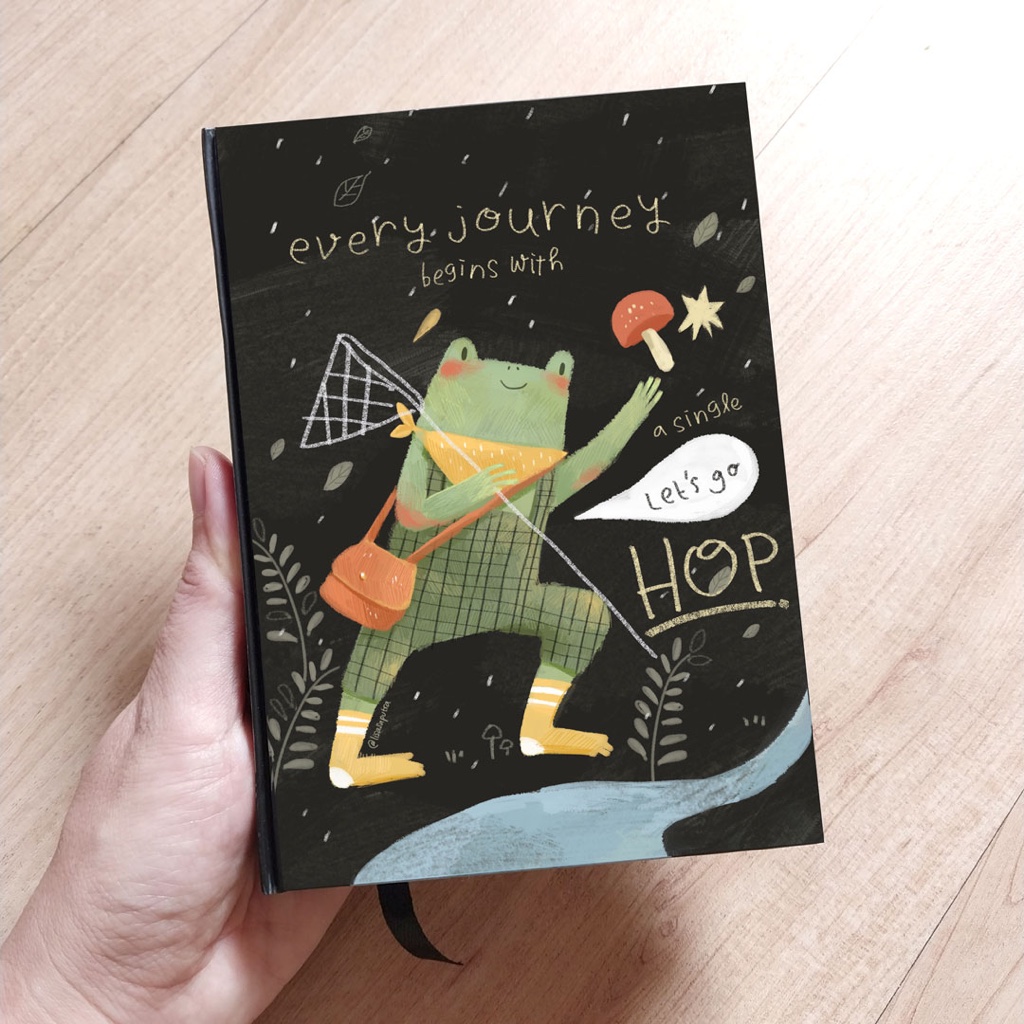 

Notebook hardcover A6 jurnal Frog journey with mushroom