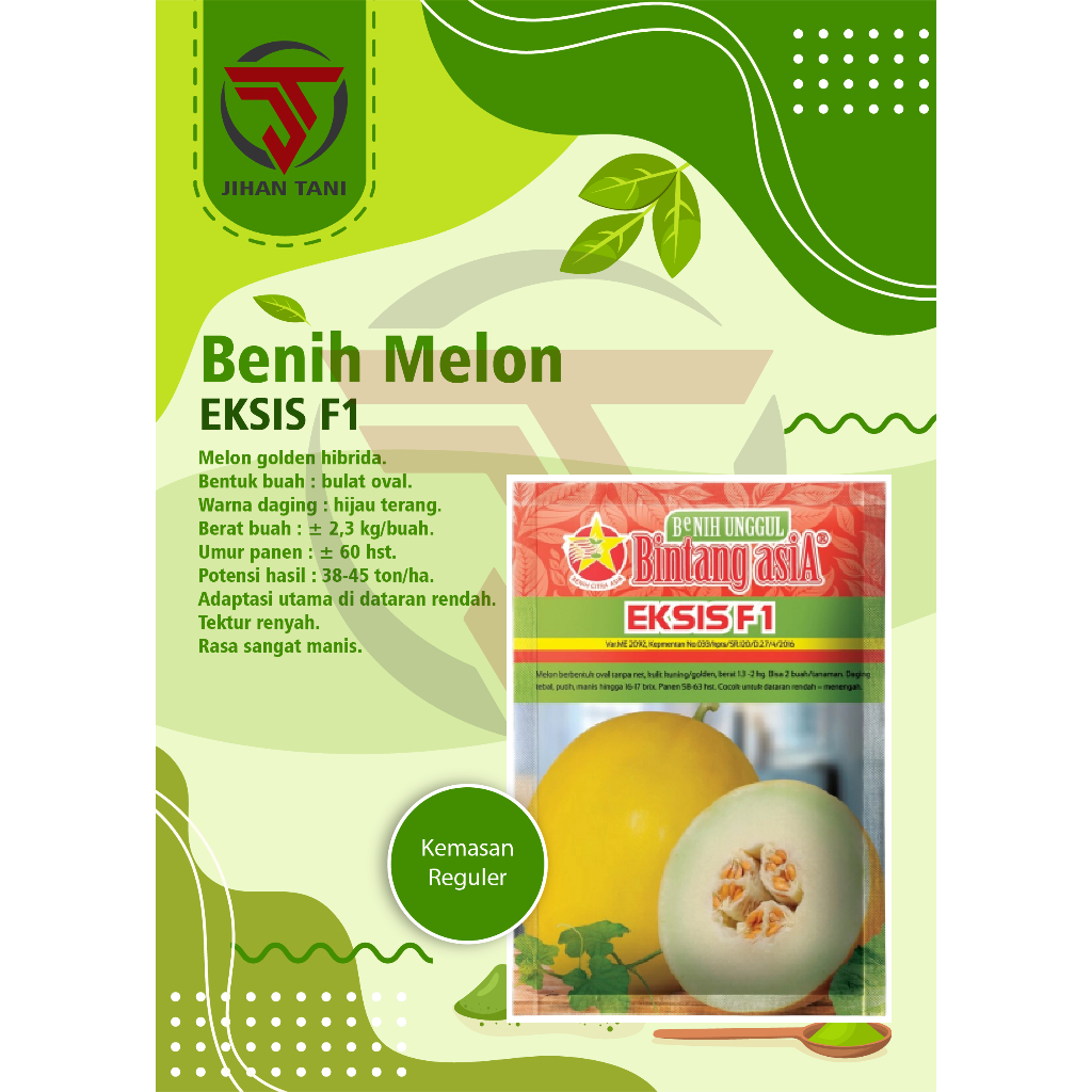 Benih - Bibit Melon isi 20 gr berbentuk oval tanpa net kuning golden Eksis F1 (Bintang Asia)