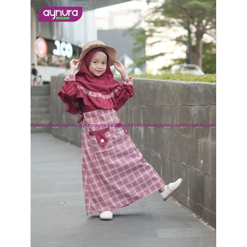 Busana Muslim Gamis anak perempuan 5 - 10 tahun set hijab Toyobo madinah kotak