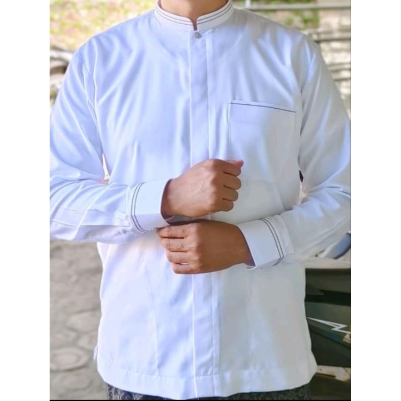 Kemko Ammu | Kemeja Koko Ammu Motif Lish Smoke Warna Putih