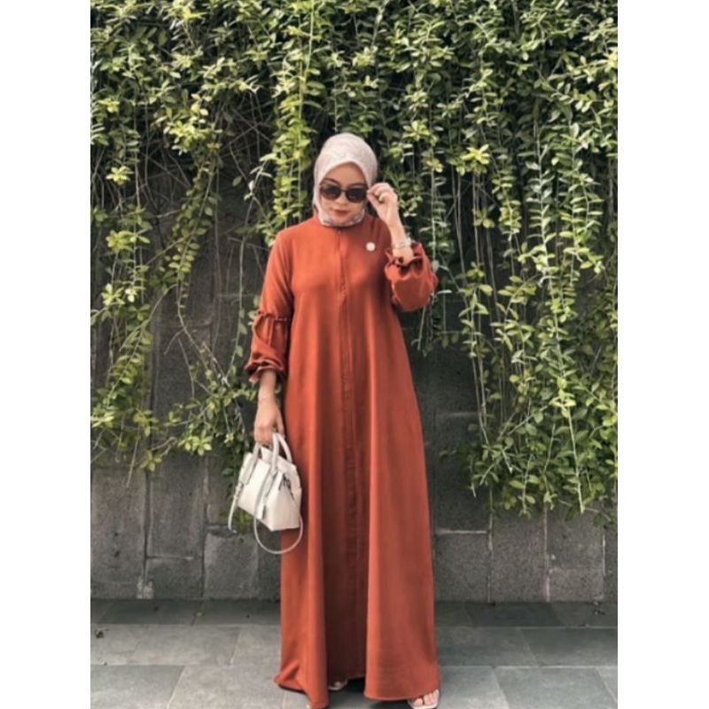Zora Gamis busui friendly lebaran dress merah bata brand RH col preloved