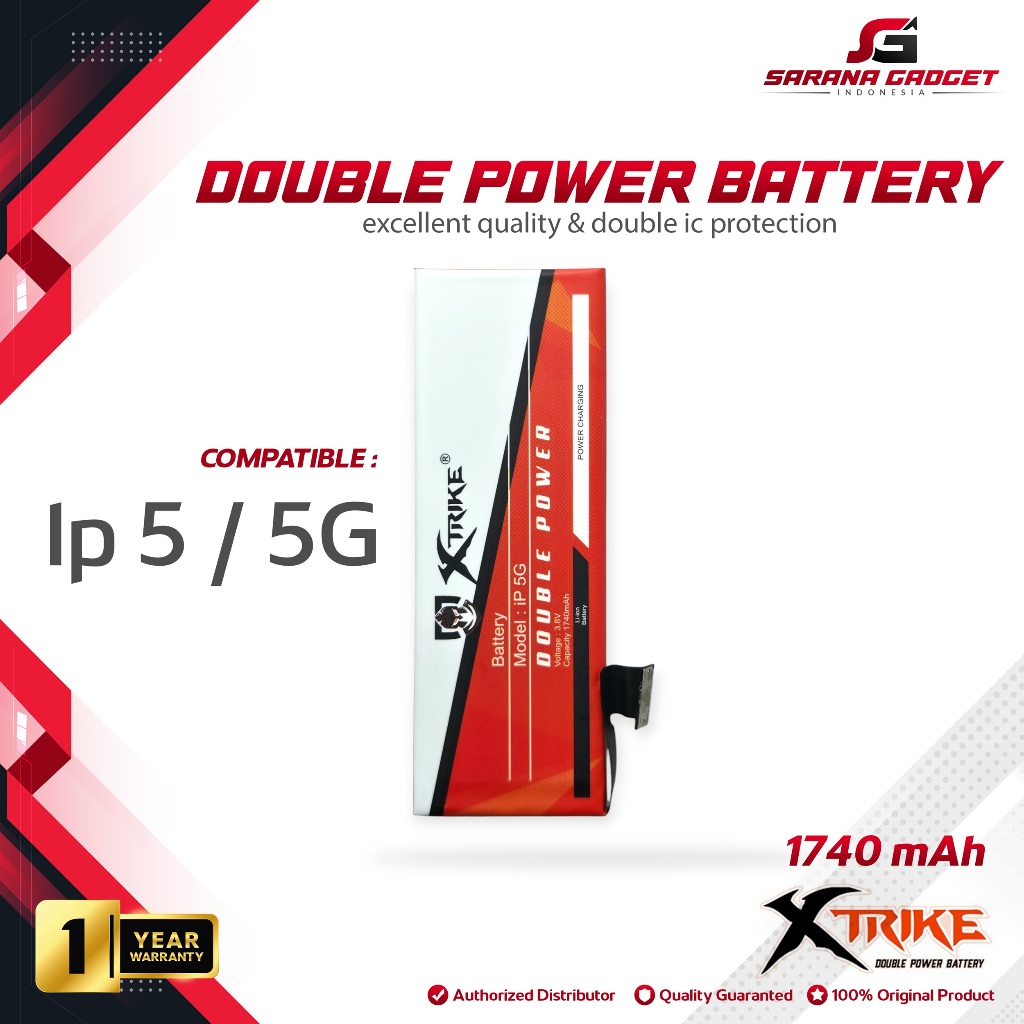 XTRIKE Baterai Ip 5 / 5G Double Power Original Batre Batrai Battery Ori Dual Iphone