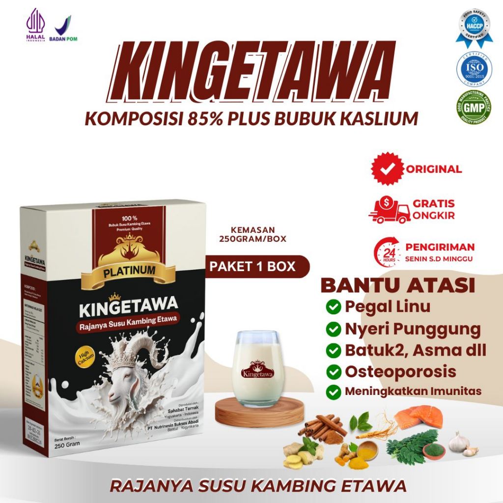 

(Kemasan box) Kingetawa Platinum Susu Kambing Etawa Premium Untuk Nyeri Sesak Nafas dan Rematik Paket 1 Box