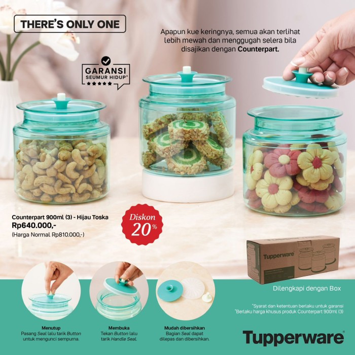 TUPPERWARE TOPLES KRISTAL COUNTERPART 900ML TOSCA (3) FREE BOX NEW