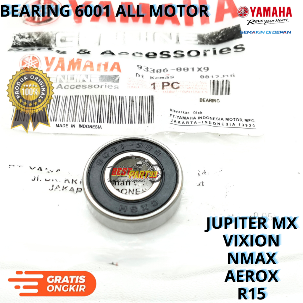 Bearing lahar 6001 yamaha asli original untuk motor JUPITER MX, VIXION, NMAX, AEROX, R15. YGP berkua