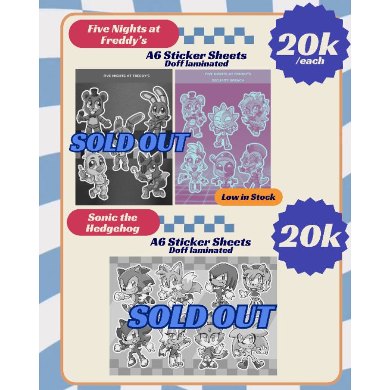 

[CF19 LEFTOVERS] Assorted Video Game Sticker Sheets (Sonic & FNAF)