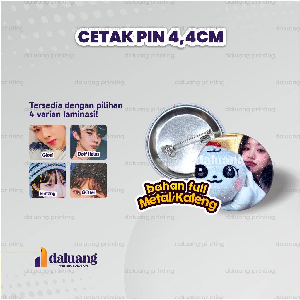 Cetak pin button full metal 44 Glitter Holo Bintang Glossy Doff Mika kaleng Custom Desain Freebies A
