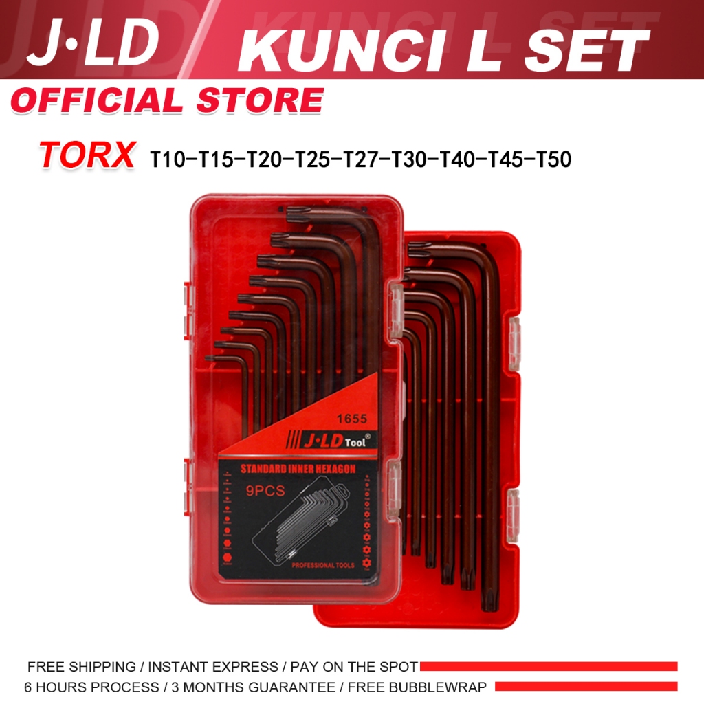 JLD Kunci L Set Bintang 9pcs T10-T50 S2 Kunci L Torx Pendek or Panjang Torsi