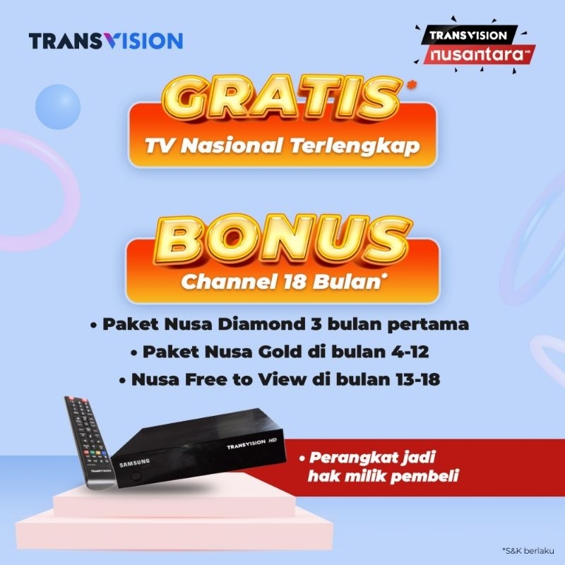 STB Transvision DTH Nusantara HD Bonus Channel 18 Bulan