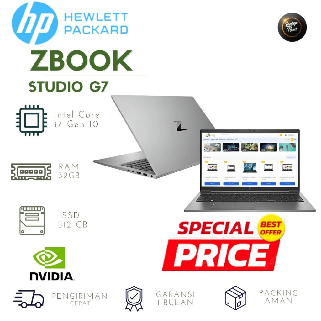 Laptop HP ZBook Studio G7 Mobile Workstation Core i7 Gen 10 Ram 32GB SSD 512GB