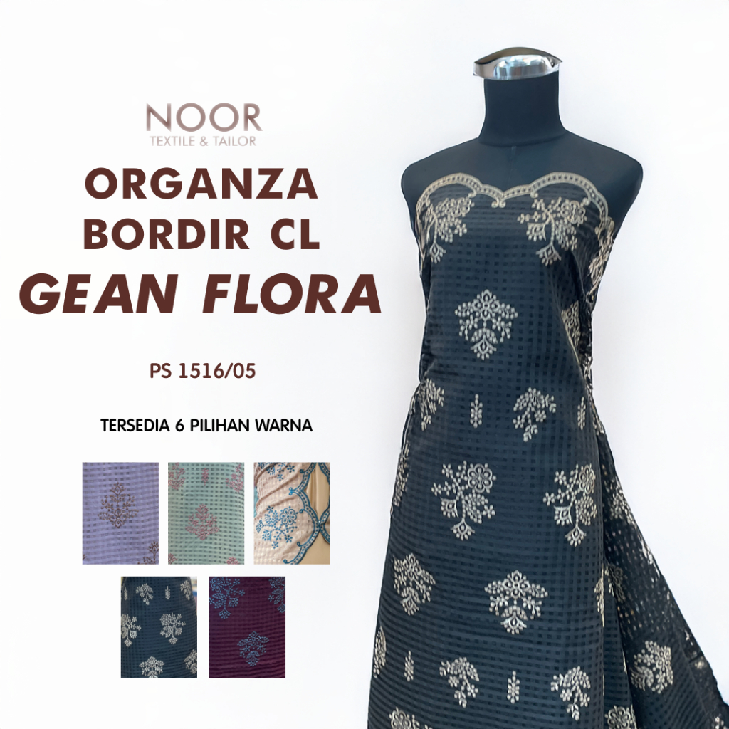 GEAN - Organza Bordir CL BARU | motif Etnik Flora | Organza Kotak-kotak | Motif Bunga | 6 Warna