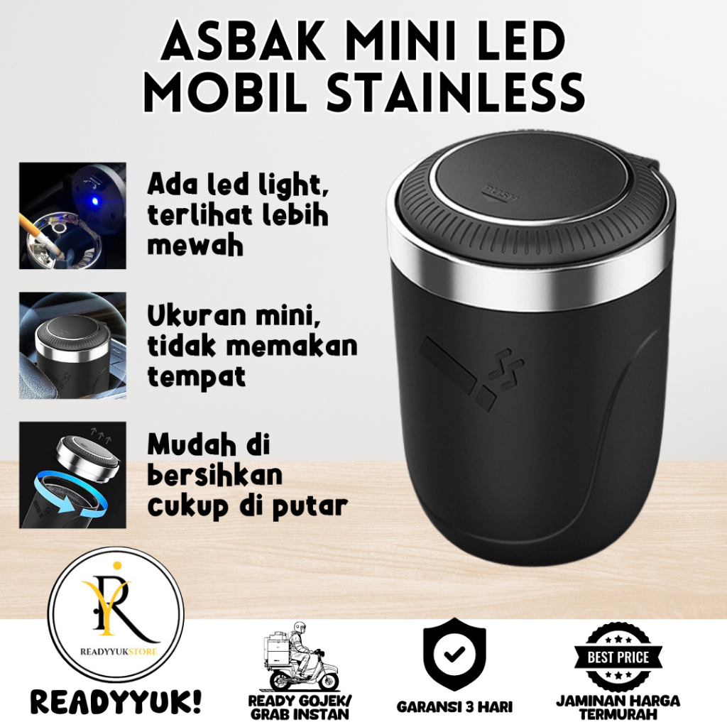 Asbak Mini Mobil LED Stainless / Asbak Mobil / Asbak Mobil Portable Hitam