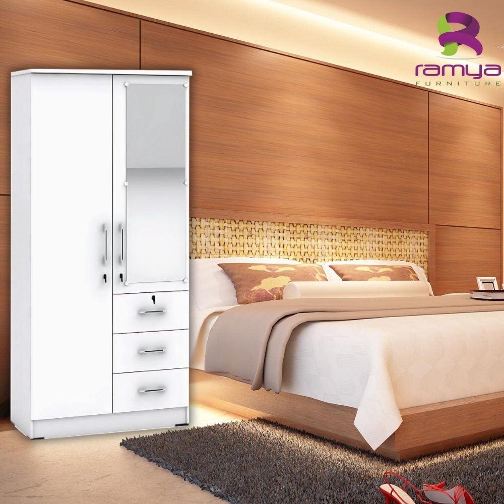 RAMYA ORINE LP 281 SW (Lemari Pakaian 2 Pintu Cermin + Laci)