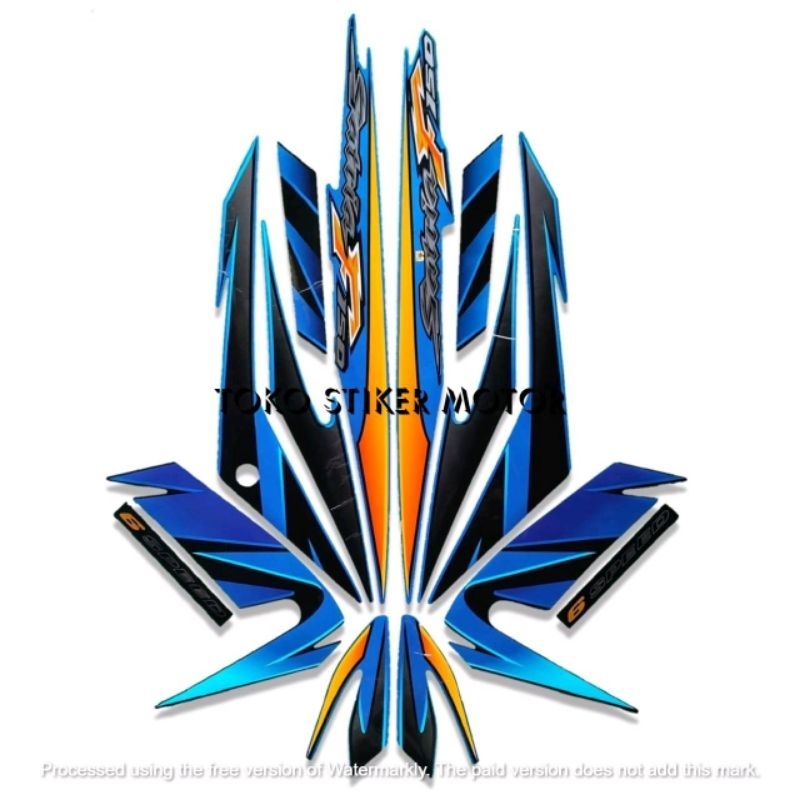 Stiker Striping Lis Body Motor Suzuki Satria Fu F150 2008 Hitam Biru Standar