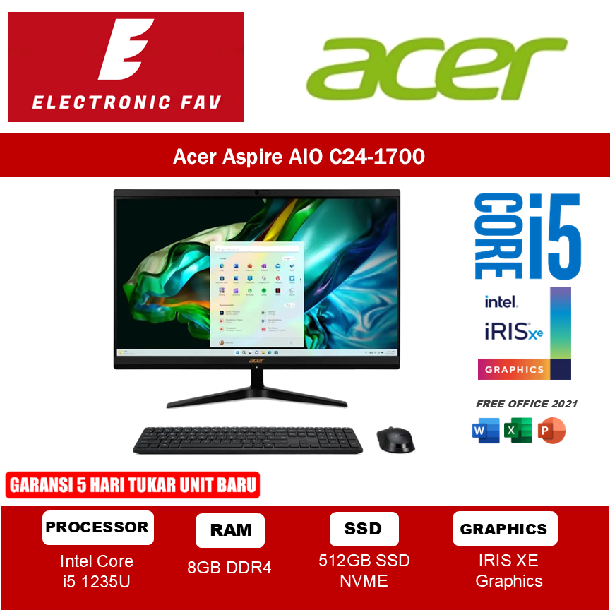 ACER AIO ASPIRE C24-1700 I5 1235U 8GB 512GB  23.8" FHD