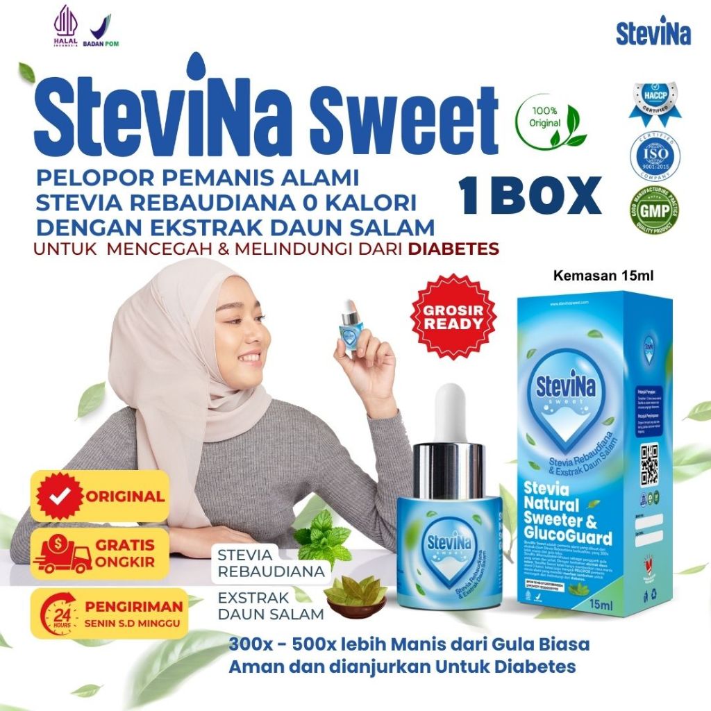 

(Kemasan box) Stevina Sweet Stevia Alami 0 Kalori Plus Herbal Daun Salam Untuk Mencegah Diabetes 1 Botol