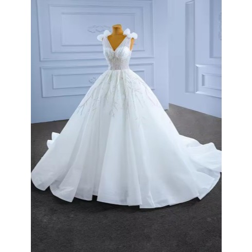 Dress Pengantin Wanita Gaun Pengantin Putri Duyung Bertali Ikan Putih Payet Lengan Panjang Renda Pes