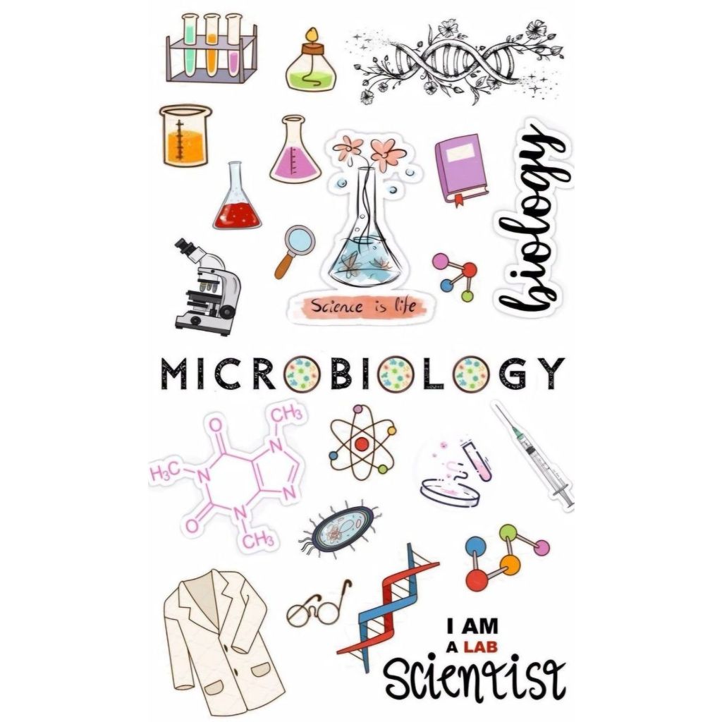 

Stiker anti air Lab -+ 20 pcs all in Laboratory microbiology untuk anak kesehatan mahasiswa kesehatan Laboran Laboratorium Analis Klinis