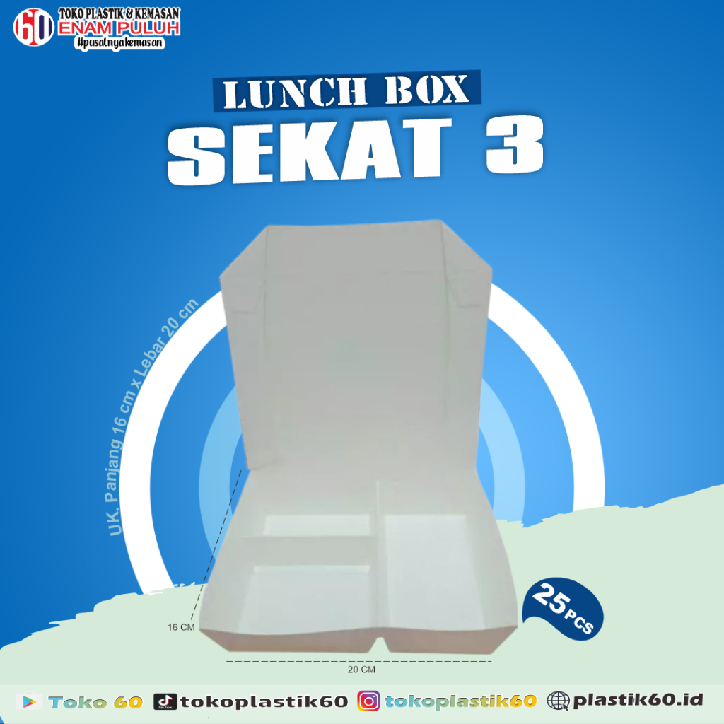 Paper Lunch box Sekat 3, Lunch Box Sekat 4 dan Lunch Box sekat 5 Box Nasi Kotak Bento isi 25