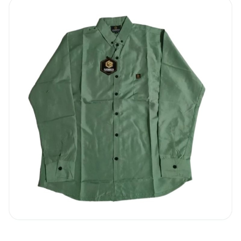 Kemeja Hijau Sage Lengan Panjang,Hem polos lengan panjang casual pria