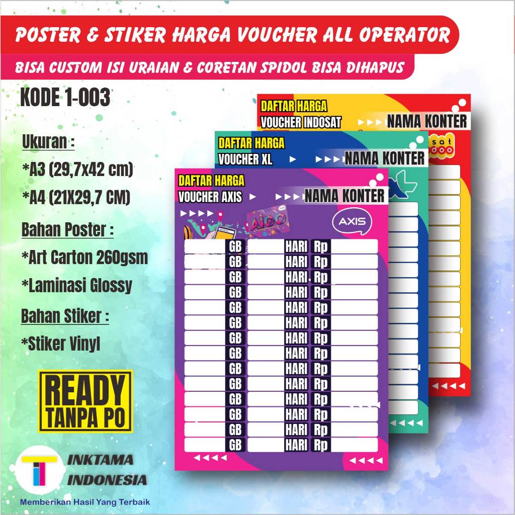

Poster Konter Stiker Daftar Harga Voucher Data All Operator