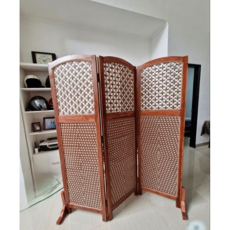 (Ready stok) Sketsel Rotan sintetis pembatas ruangan kayu meubel minimalis modern tinggi 150cm
