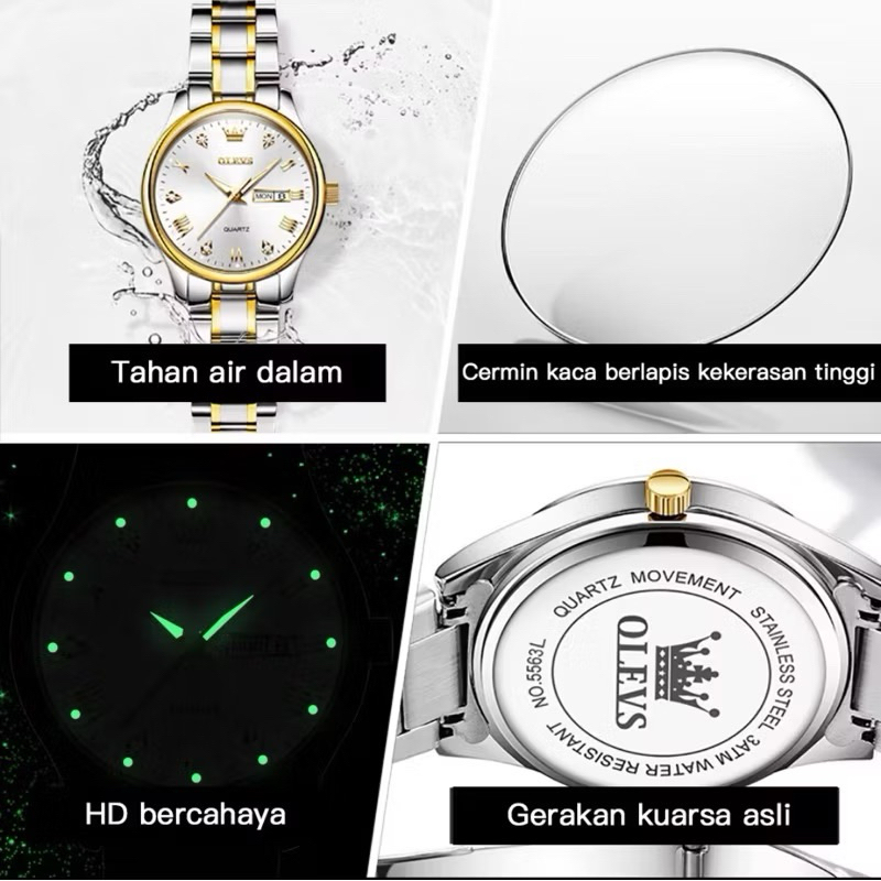 OLEVS Jam Tangan Wanita Anti Air Original Cewek Kalender Luminous