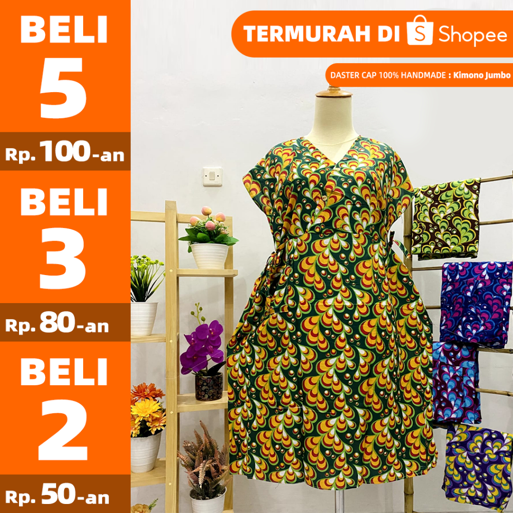 Daster JUMBO Kekininan Murah Model KIMONO Rayon Katun 100% Handmade Motif Cap Konveksi Pilih Warna