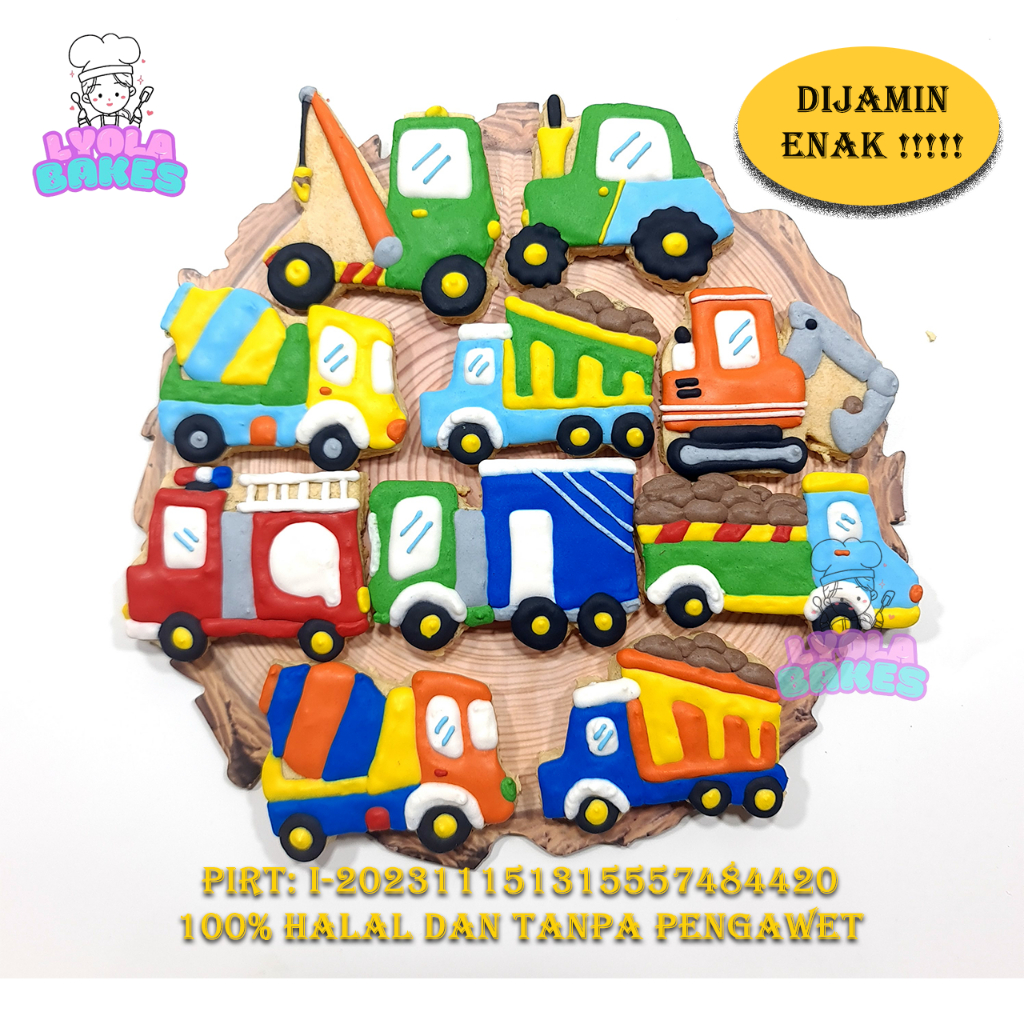 

Custom Cookies Mobil Mobilan 10pcs Cookies Kukis Mobil Truk Eskavator DKK Enak Halal