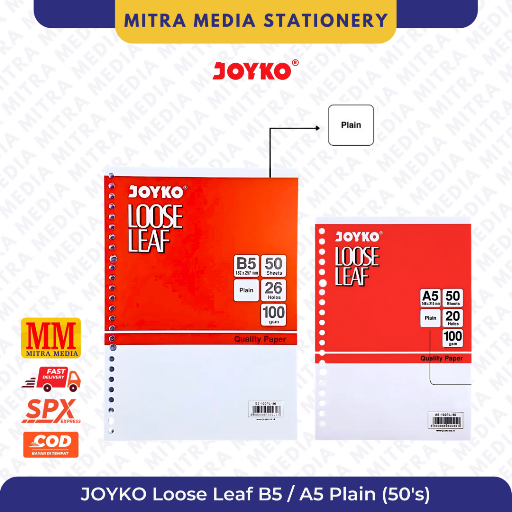 

JOYKO LOOSE LEAF A5 B5 KERTAS BINDER POLOS 50 LEMBAR