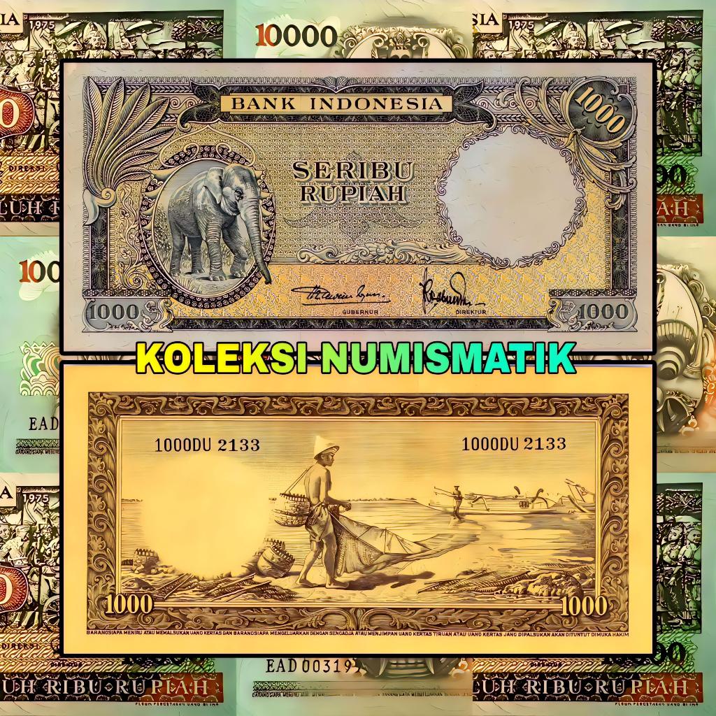 SOUVENIR UANG KERTAS KUNO INDONESIA 1000 RUPIAH SERI HEWAN GAJAH 1957
