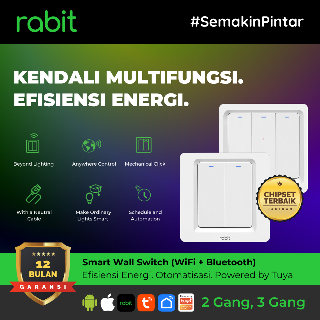RABIT Smart Wall Switch Light Saklar Lampu Button & Click WiFi